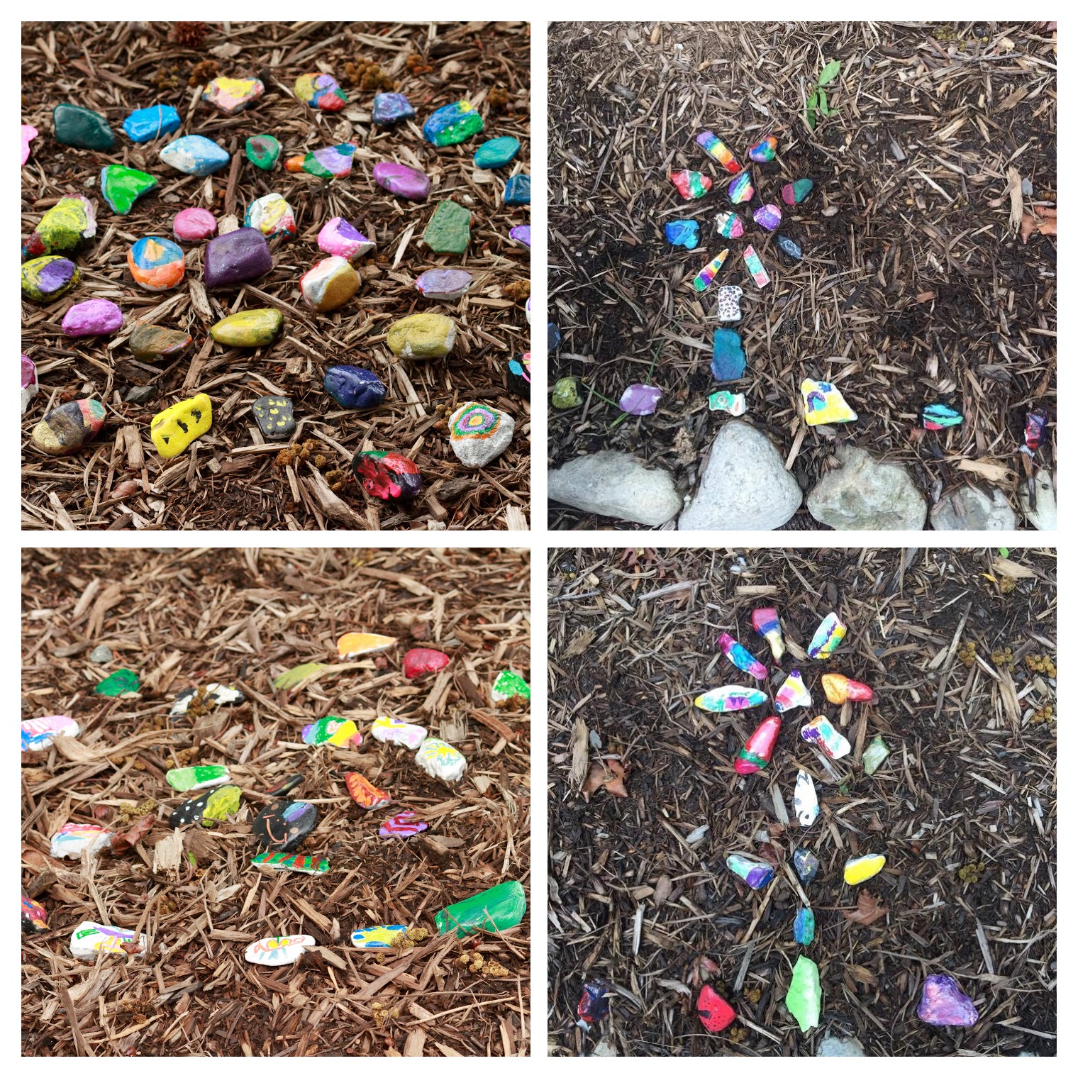 Painted Rocks Lining a Garden Path
